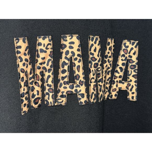 Black Leopard Print MAMA Long Sleeve Light Fall Sweatshirt Size 2XL Womens Plus - Picture 2 of 4